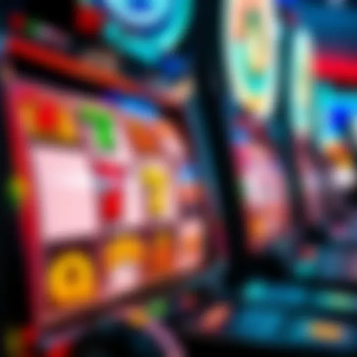 Casino Mate Pokies Reels and Payout Indicators Close-up of colorful slot machine reels displaying winning symbols and payout indicators