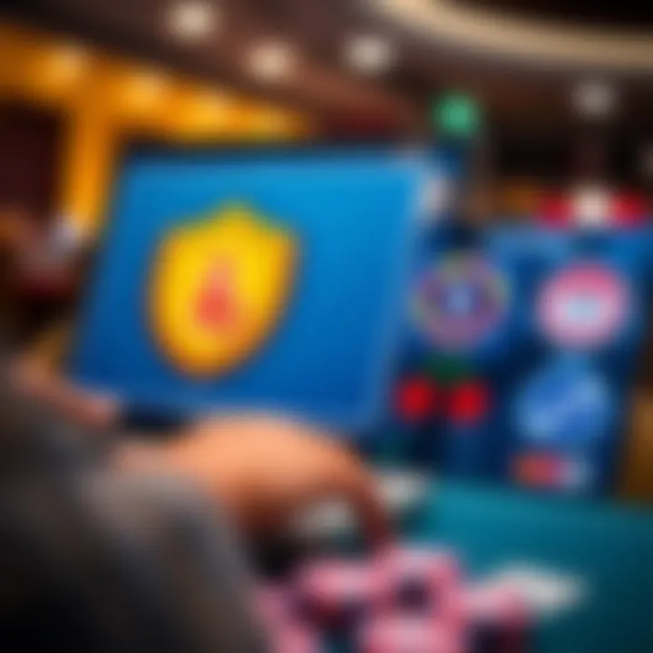 Illustration of secure online casino transaction with deposit and withdrawal icons along with responsible gaming symbols