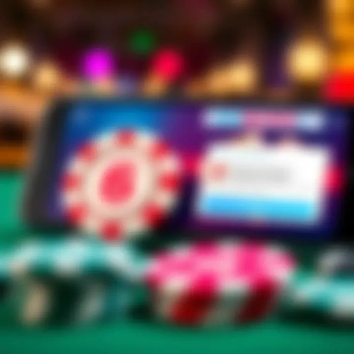 Illustration of a casino chip and a mobile device displaying a bonus notification
