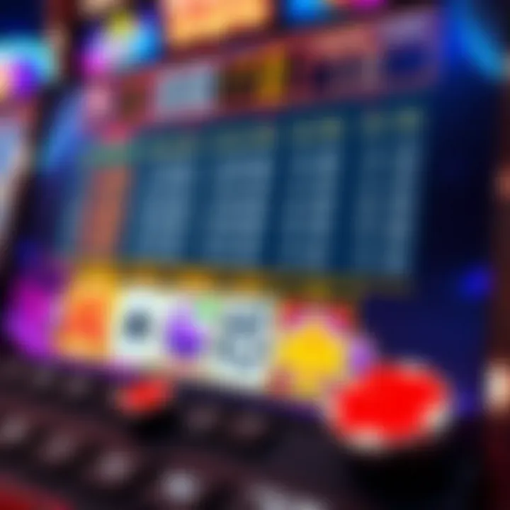 User interface of a casino slot showing betting options, paytable, and game controls on screen