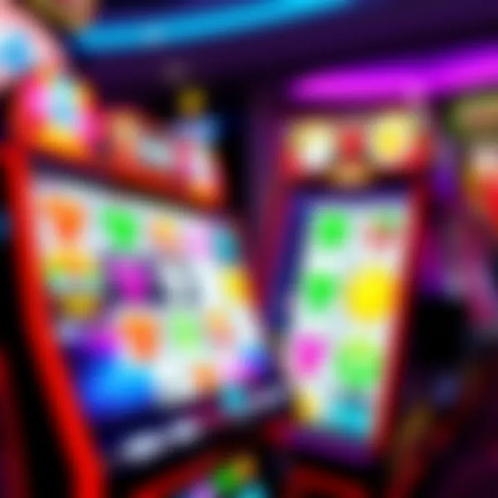 Vibrant Slot Machine Reels in iBoom1084 Gameplay Colorful slot machine reels featuring various vibrant symbols in a casino game interface