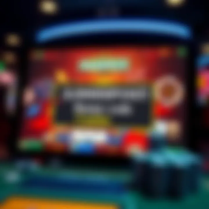 Illustration showing a digital casino interface with highlighted no deposit bonus code section