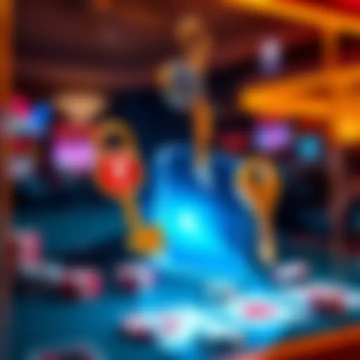 Illustration of unlocking various casino rewards and bonuses with key symbols