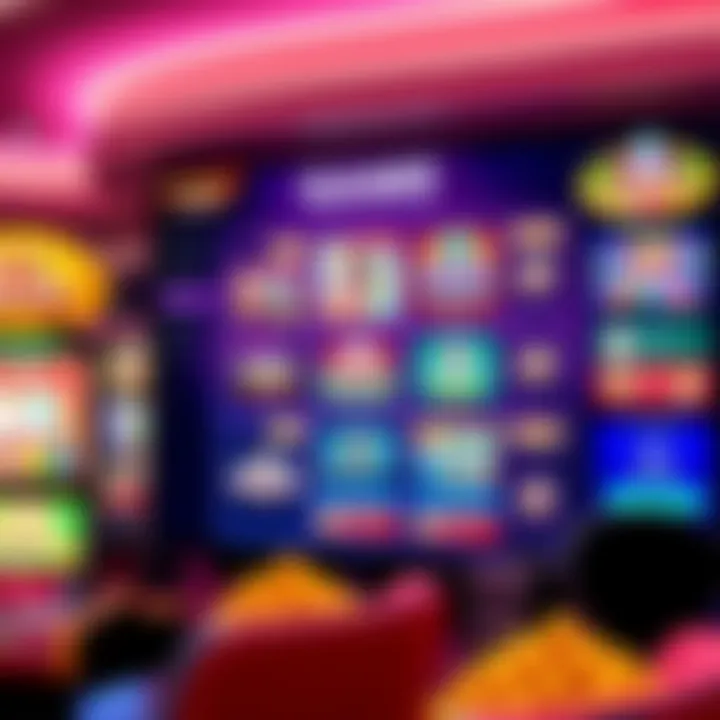 Colorful online casino game interface showcasing various slot machines and game options