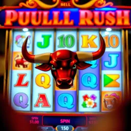 Colorful reels and symbols of Bull Rush online pokies game