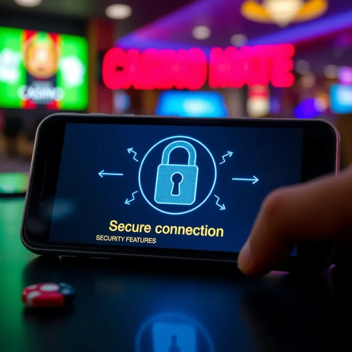 Secure connection symbol with mobile device highlighting Casino Mate app's security features