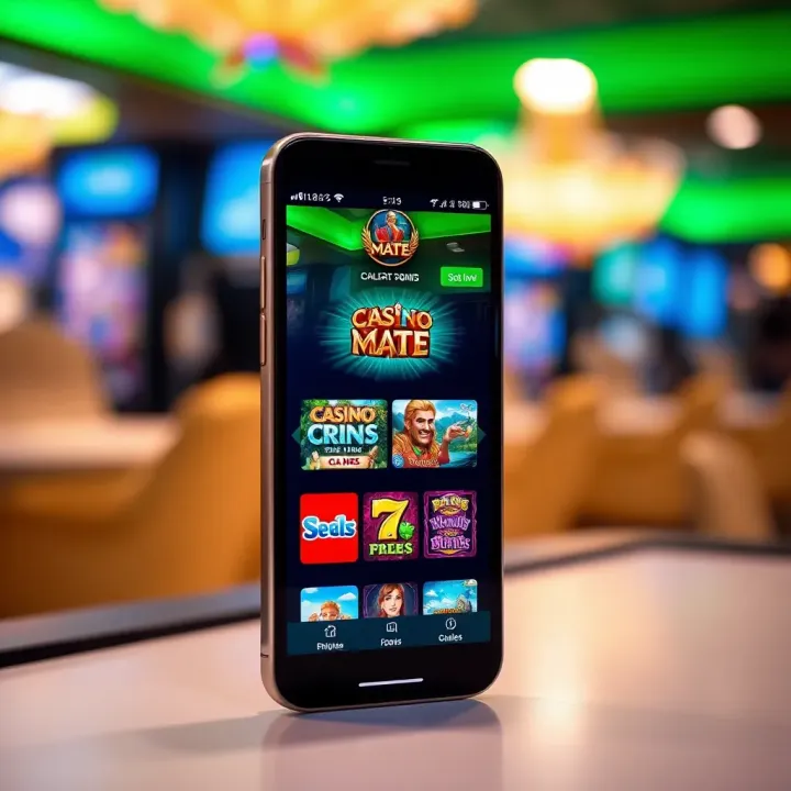 Mobile device displaying Casino Mate AUS mobile casino interface with game selection screen