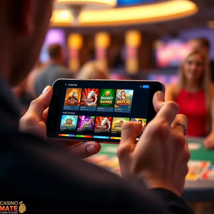 Mobile device showcasing Casino Mate AUS casino games with seamless navigation and user-friendly design