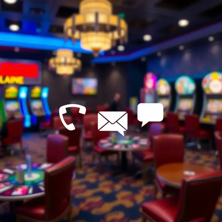 Communication icons representing phone, email, and online chat for Casino Mate