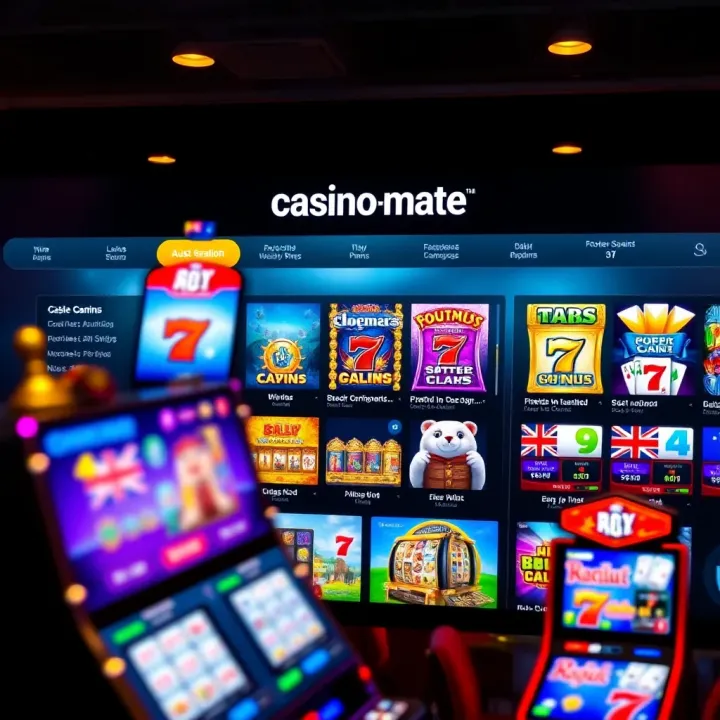 Online casino interface showing a variety of slot machines and table games with an Australian theme