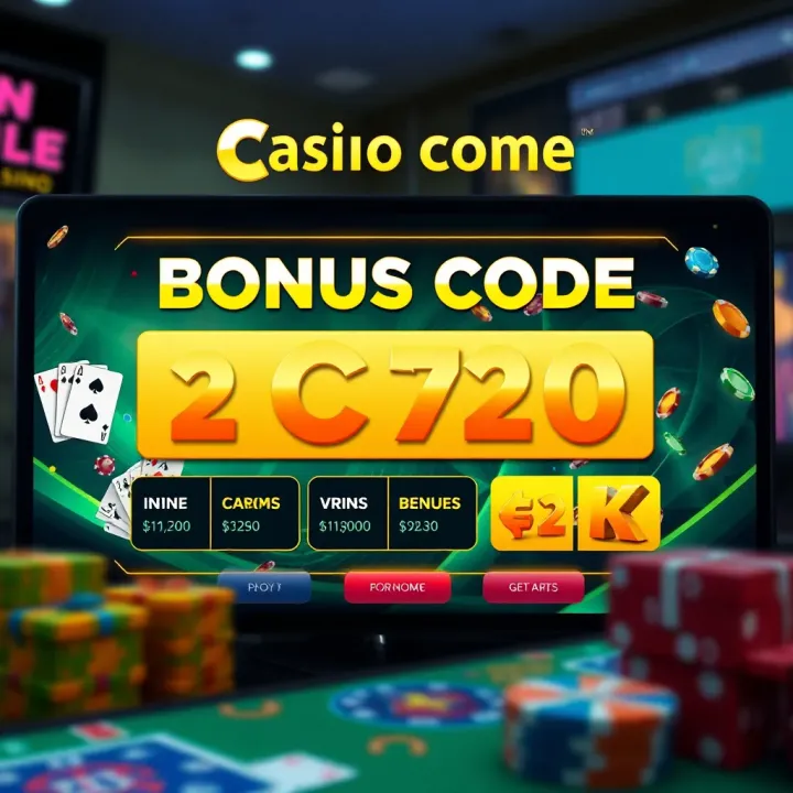 Illustration of a digital casino interface displaying bonus code entry and promotional offers