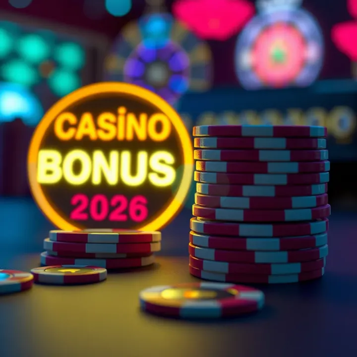 Casino Mate Bonus Codes Illuminated for July 2026 Offers A colorful casino chip stack next to a glowing bonus code symbol