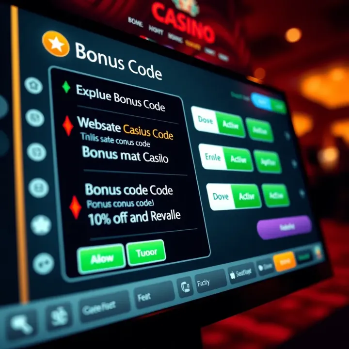 Exploring Bonus Code Options on Casino Mate Platform Digital interface showing various Casino Mate bonus code options and activation buttons on a gaming platform