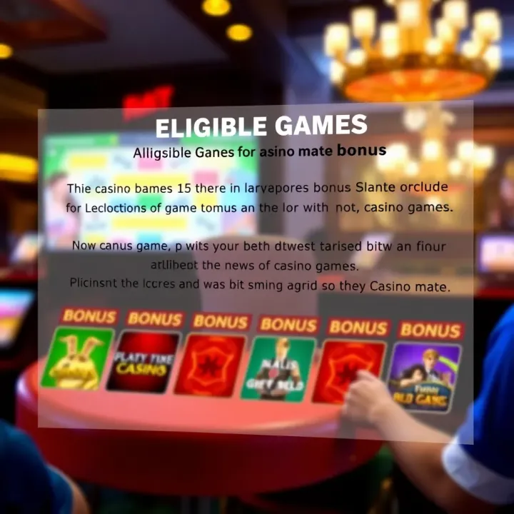 Eligible Games and Terms for Casino Mate Bonus Graphic showing eligible casino games with bonus symbols and wagering terms