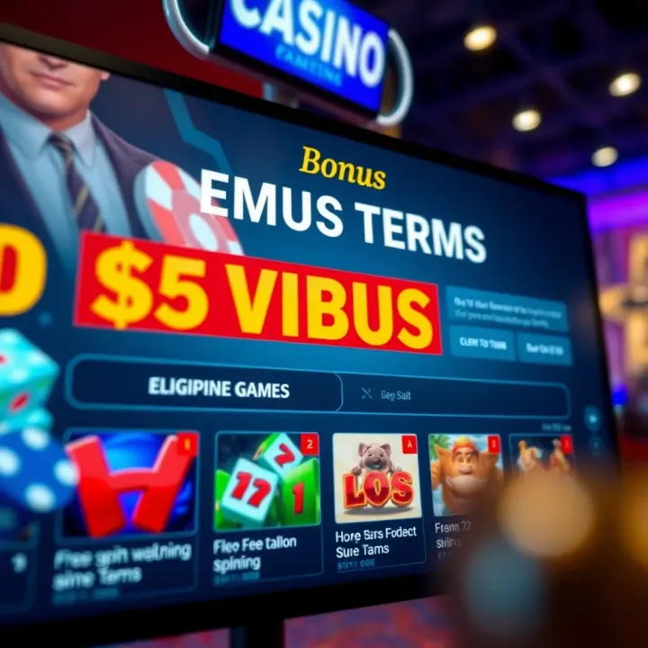 Bonus Terms and Eligible Games Overview Illustration of a digital interface showing bonus terms and eligible slot games