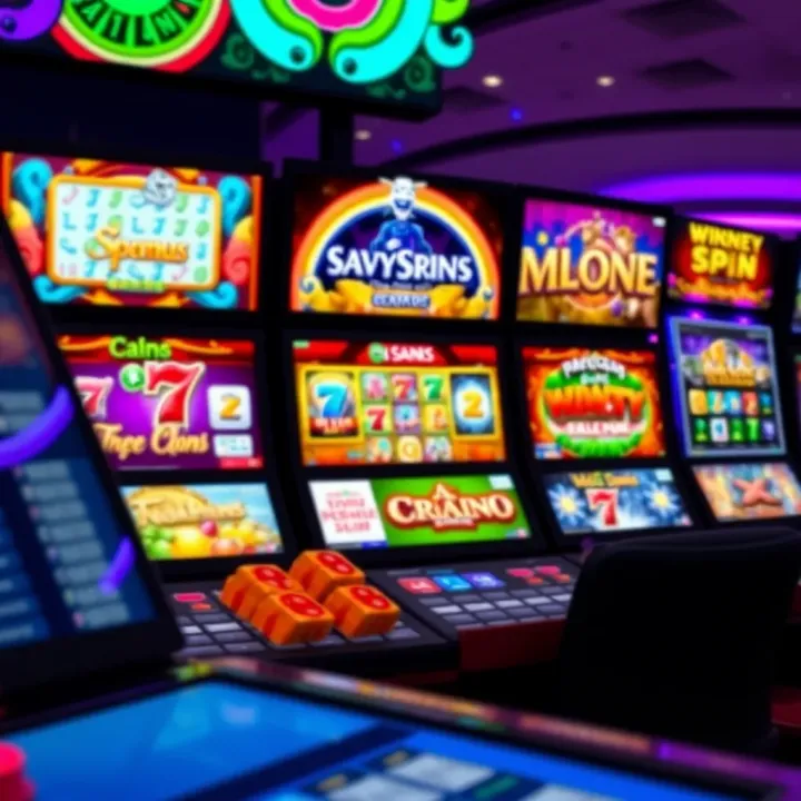 Colorful online casino game interface displaying various slot and table games with vibrant graphics
