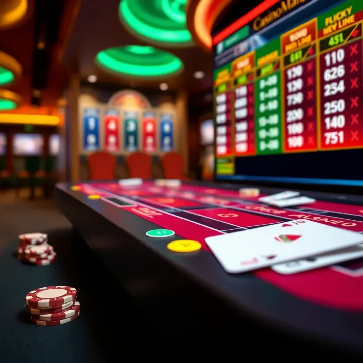 Digital representation of online casino interface with virtual chips and cards