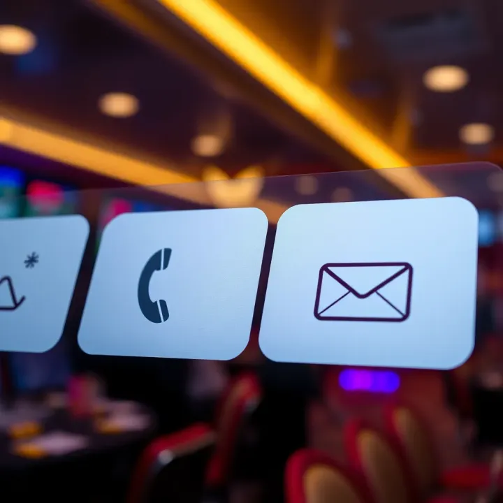 Contact options including phone and email icons representing Casino Mate support channels