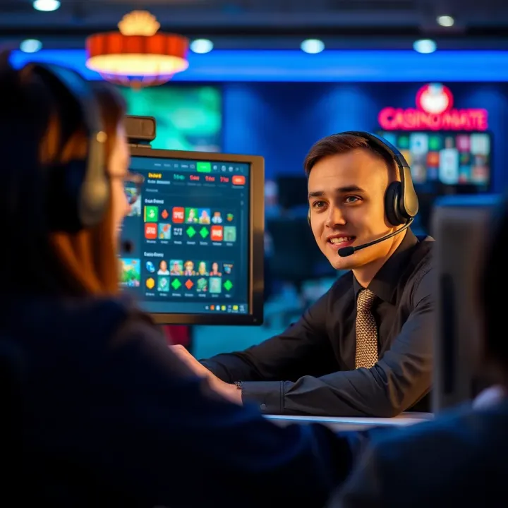 Customer support agent assisting an online casino player with queries on screen