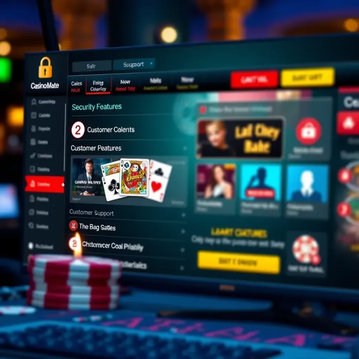 User interface displaying security features and customer support options on Casino Mate desktop platform