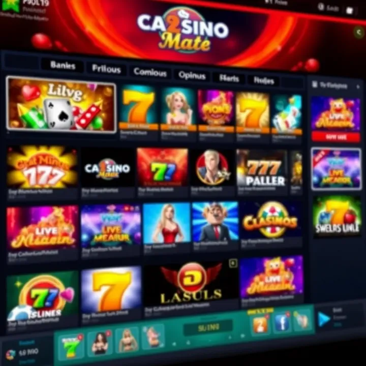 A vibrant online casino interface displaying a variety of slot games and live dealer options