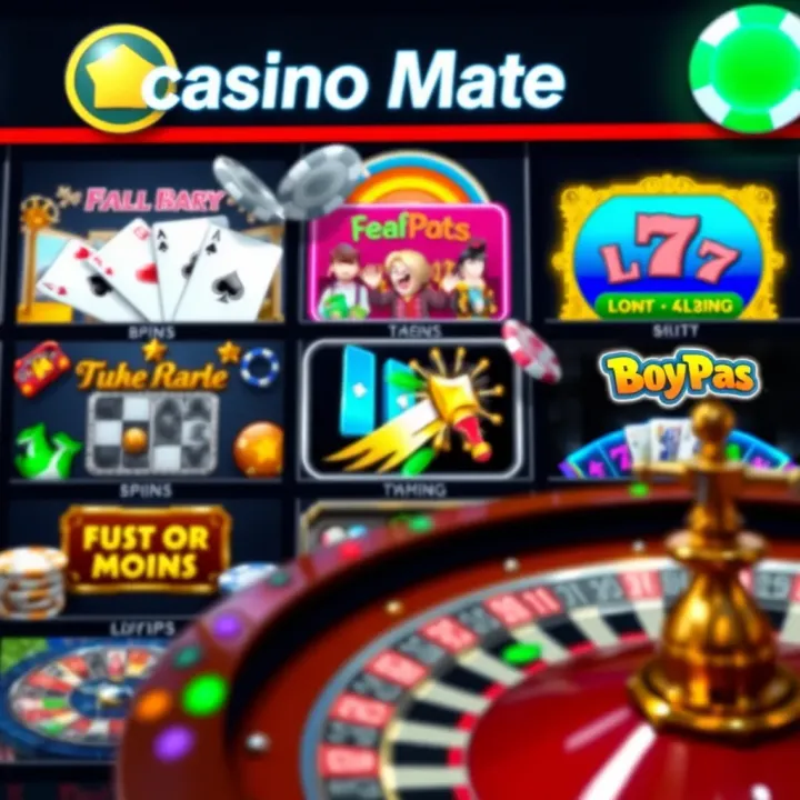 Colorful assortment of casino game icons including slots, poker, and roulette