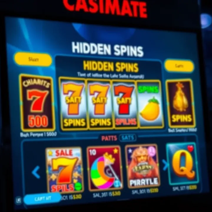Casino Mate interface highlighting hidden spins section with vibrant slot symbols