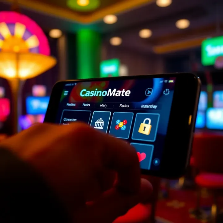 Mobile device displaying Casino Mate Instant Play with secure connection icons