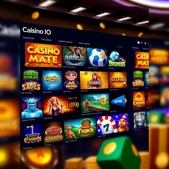 Interface displaying a wide range of casino games including slots and table games on Casino Mate IO platform