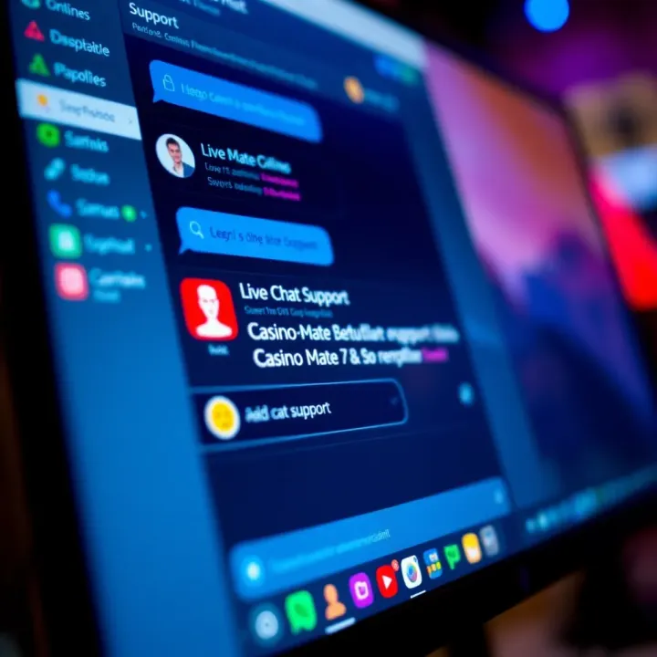 Live Chat Support at Casino-Mate Close-up of a computer screen showing a live chat interface with Casino-Mate support