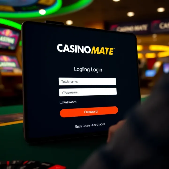User interface displaying the Casino Mate login screen with input fields for username and password