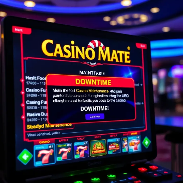 Online casino platform undergoing scheduled maintenance with digital interface showing downtime notification