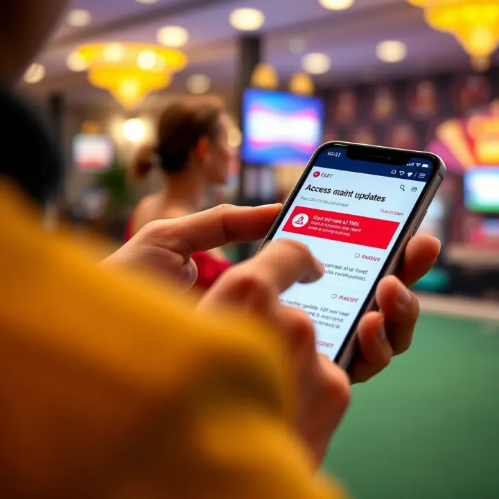 User accessing Casino Mate support page for maintenance updates on a mobile device