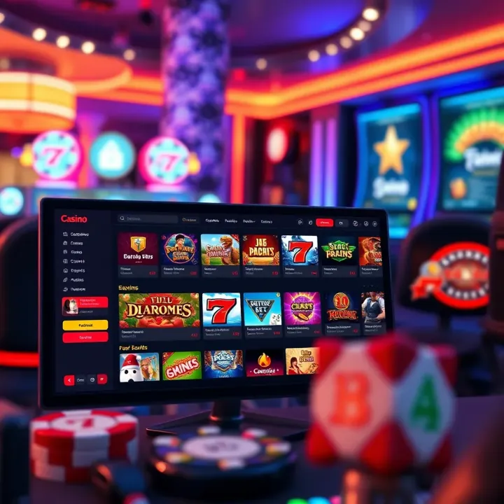 Illustration of an online casino platform dashboard showing game selection and user interface