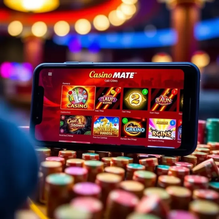 Smartphone displaying Casino Mate app interface with various casino games