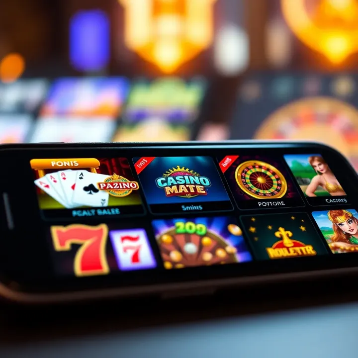Collection of casino game thumbnails showing card games, roulette, and slots on a mobile device