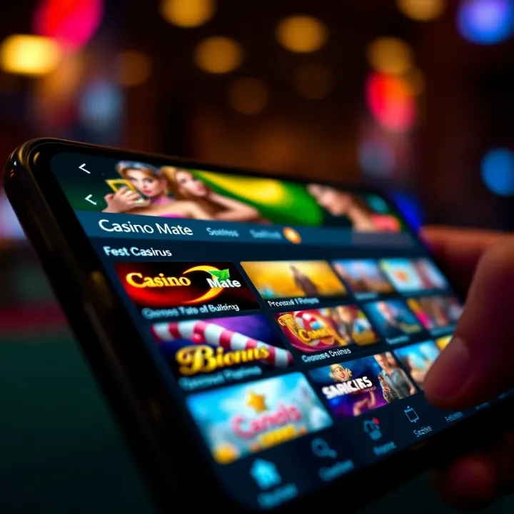 Overview of Casino Mate Mobile Platform Interface Mobile device screen displaying Casino Mate online casino interface with game options and navigation menu
