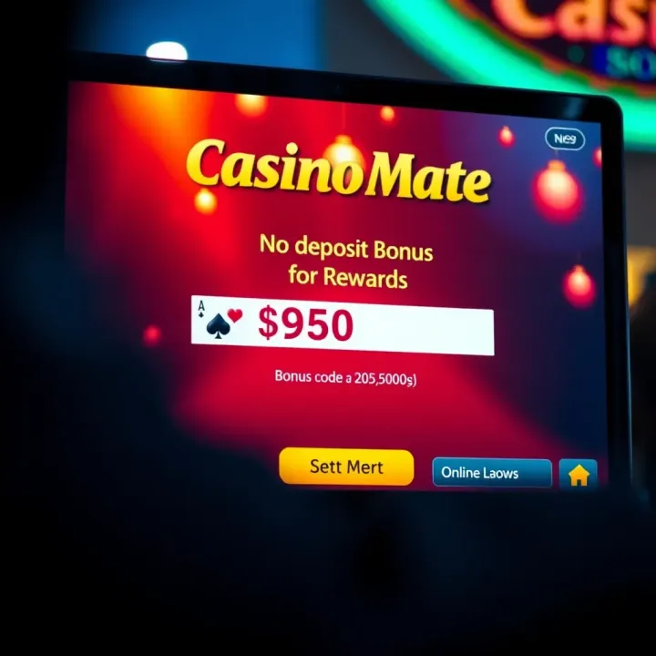 Entering Casino Mate No Deposit Bonus Code for Rewards Online casino screen displaying no deposit bonus code input field