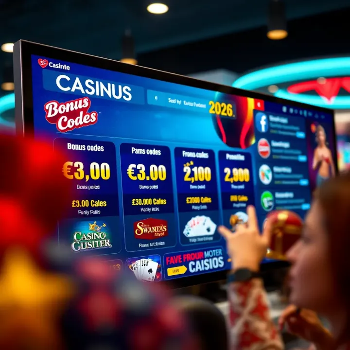 Digital casino screen showcasing bonus codes and promotional offers