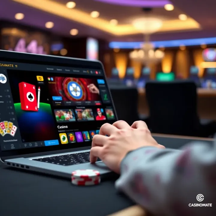 User navigating Casino Mate online casino interface on a laptop screen