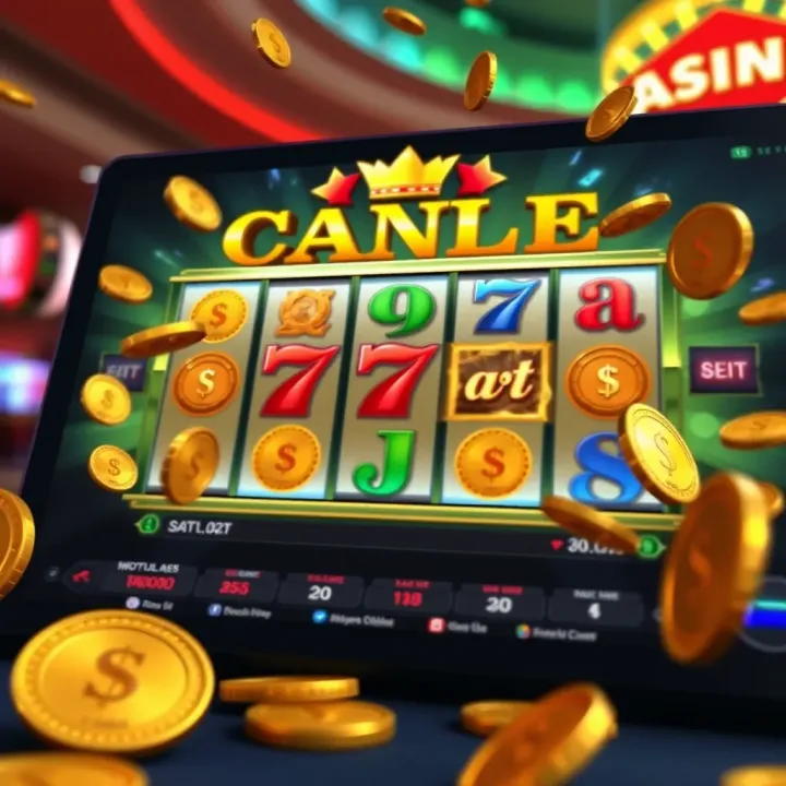 Illustration of bonus rewards and coins surrounding a slot game interface on an online platform
