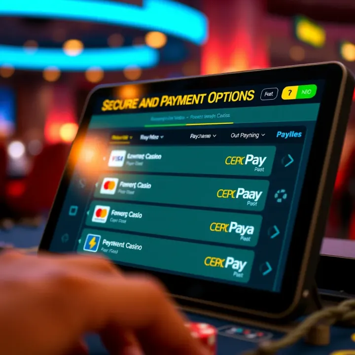 A digital wallet screen showing multiple payment options for secure casino transactions
