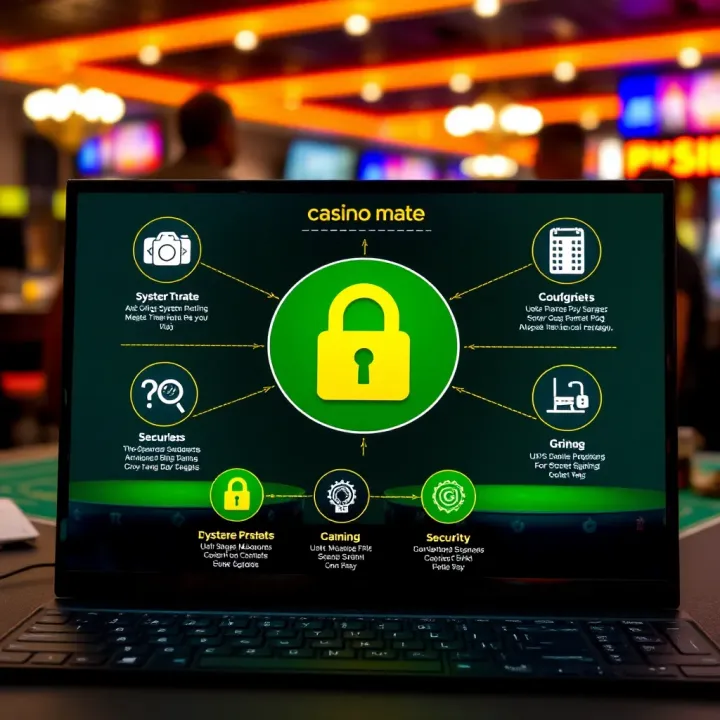 Diagram showing system requirements and security icons for safe Casino Mate gaming