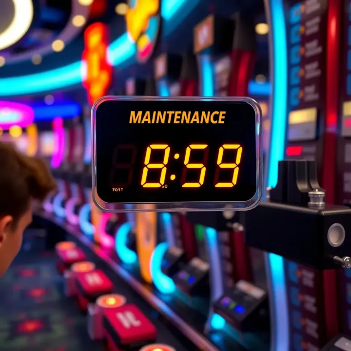 Digital clock displaying maintenance countdown on a casino platform