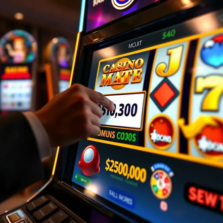 Illustration of a casino bonus code being applied on a digital slot machine screen