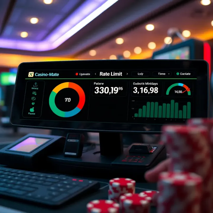 Illustration of a digital dashboard showing rate limit notifications for online casino players