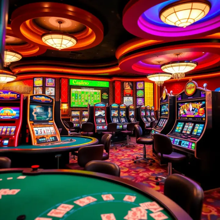 Casino Mate Game Variety and Options Assortment of casino games with vibrant slot machines and card tables