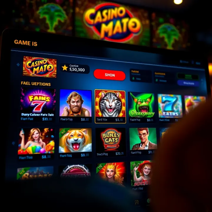 Online casino interface displaying a variety of slot games and betting options