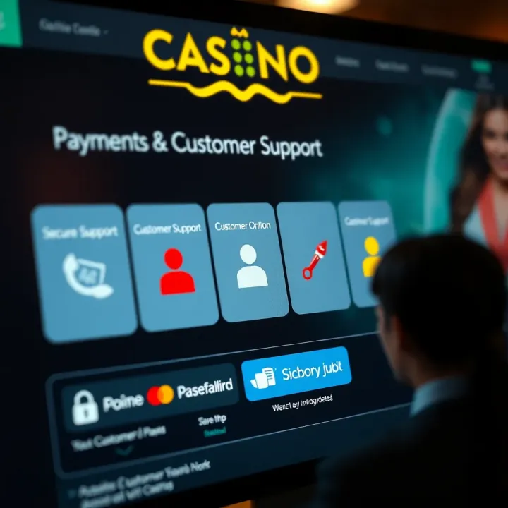 Secure online payment options and customer support icons on a casino website