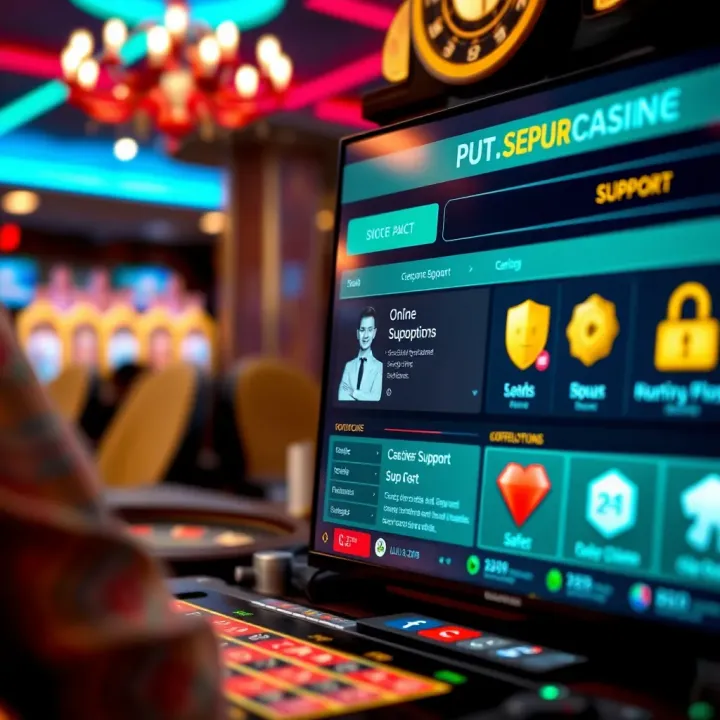 Secure online casino interface displaying customer support options and safety icons